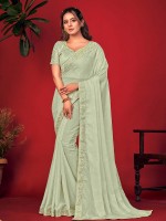 Pista Green Chiffon Pattern Silk Saree With Readymade Blouse